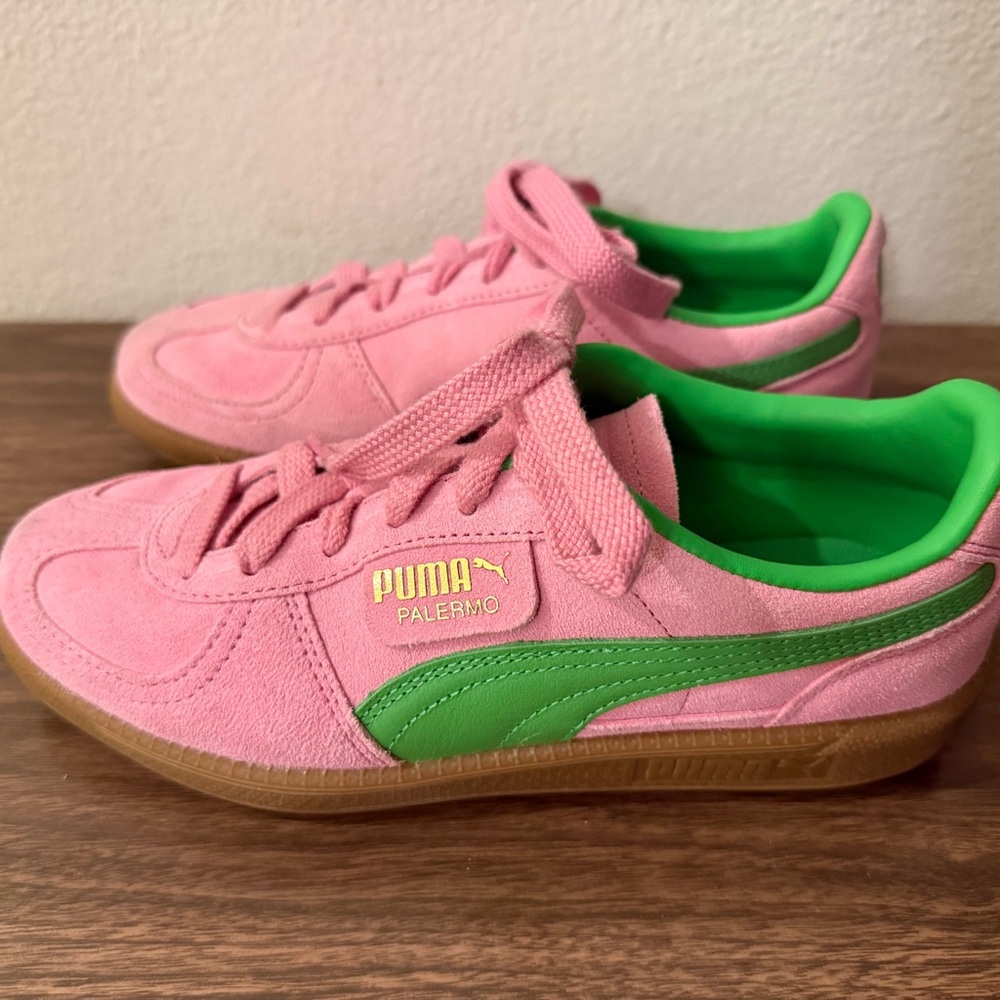 PUMA Palermo Pink & Green Suede Sneakers